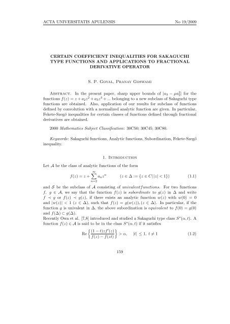 Certain coefficient inequalities for sakaguchi type functions ... - EMIS