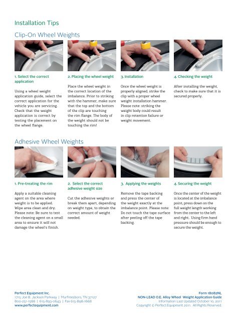 Wheel Weight Application Chart