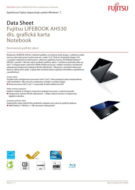 Data Sheet Fujitsu LIFEBOOK AH530 dis. grafická karta Notebook