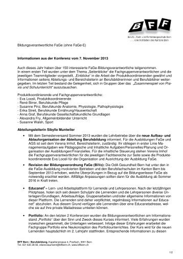 Informationen aus der Konferenz vom 07.11.2013 - BFF Bern