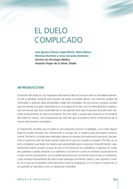 EL DUELO COMPLICADO - Sociedad EspaÃ±ola de OncologÃ­a MÃ©dica
