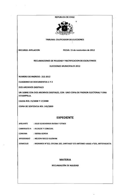 Rol 252-2012 SIERRA GORDA - Tribunal Calificador de Elecciones