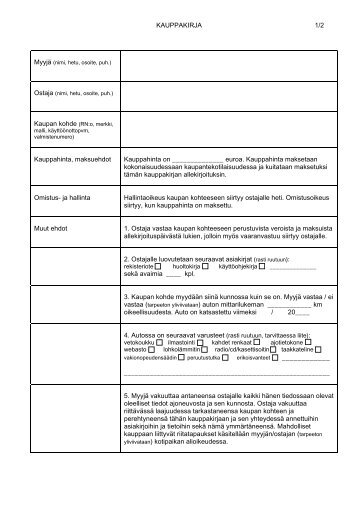 KAUPPAKIRJA 1/2 Kauppahinta, maksuehdot ... - Autoliitto