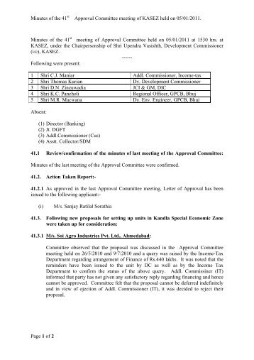 Minutes of the 41st meeting of Approval Committee - Kasez.com