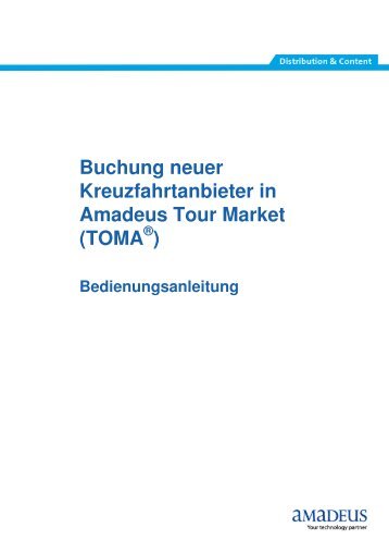 Buchung neuer Kreuzfahrtanbieter in Amadeus Tour Market (TOMA )