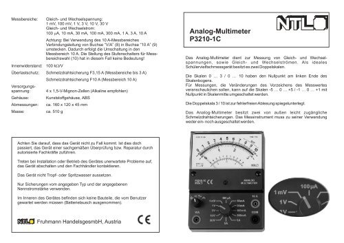 Analog-Multimeter P3210-1C - NTL Fruhmann