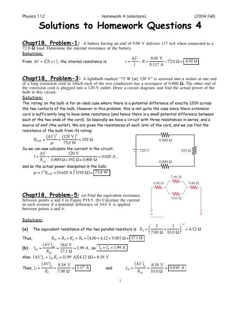 Solutions to Homework Questions 4