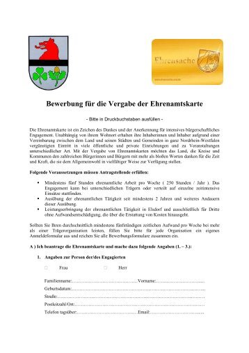 Bewerbung fÃ¼r die Vergabe der Ehrenamtskarte - Stadt Elsdorf