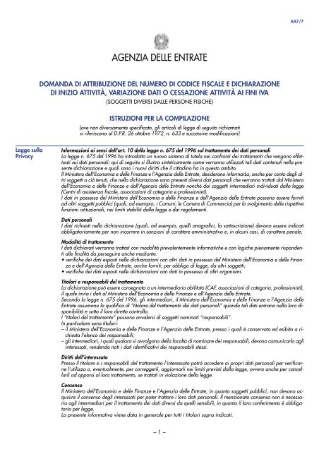 Istruzioni Per La Compilazione Del Modello Aa7 Simucenter