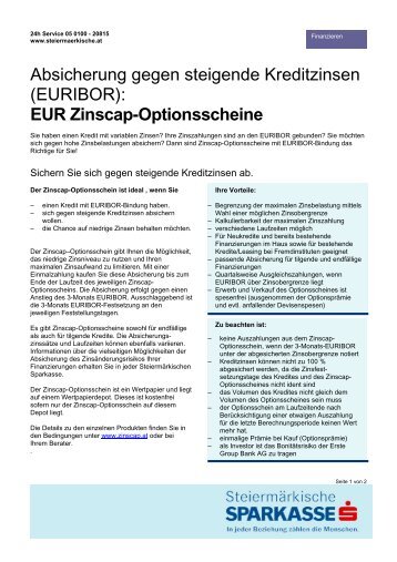 EUR Zinscap-Optionsscheine - SteiermÃ¤rkische Sparkasse