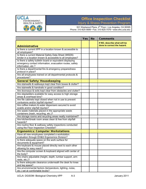 Office Inspection Checklist - UCLA Department of Biological Chemistry