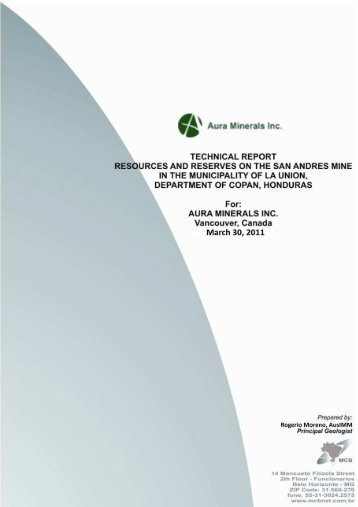 Technical Report â Resources and Reserves on ... - Aura Minerals Inc.