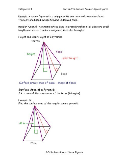 9-5 Surface Area of Space Figures