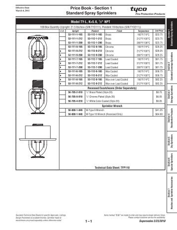 Price Book - Section 1 Standard Spray Sprinklers - Tyco Fire Products