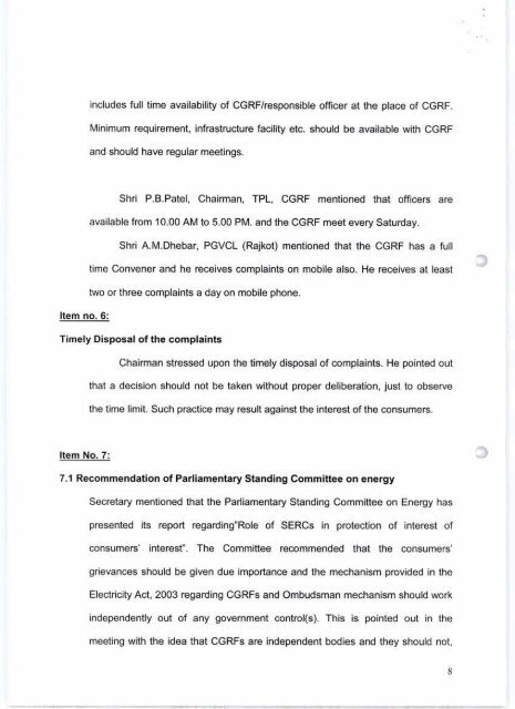 Minutes of the Meeting of Consumer Grievance Redressal ... - GERC