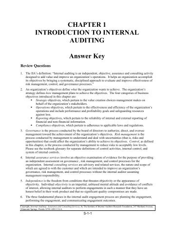 CHAPTER 1 INTRODUCTION TO INTERNAL AUDITING Answer Key