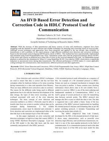 An HVD Based Error Detection and Correction Code in ... - Ijarcce.com