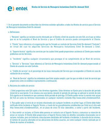 Niveles de Servicio Entel On-demand (SLA)