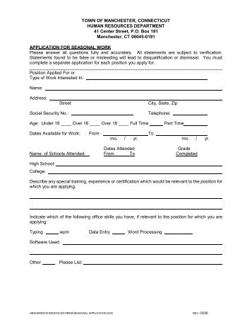 Job Application - Town of Manchester, Connecticut