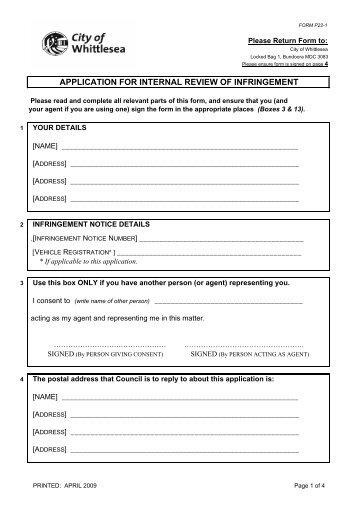 Fine appeal application form - City of Whittlesea