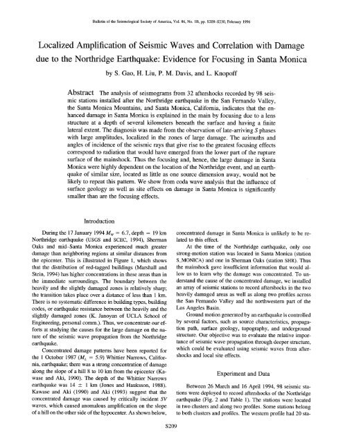 Localized Amplification of Seismic Waves and Correlation with ...