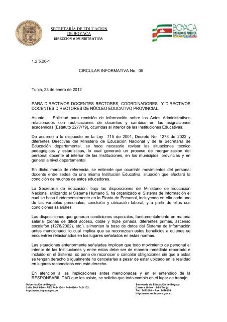 Circular Informativa No 05 Secretaria De Educacion De Boyaca
