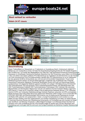 Boot verkauf zu verkaufen Beschreibung - Europe-Boats24