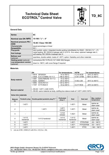 Technical Data Sheet ECOTROL Control Valve TD_8C - Von Rohr ...