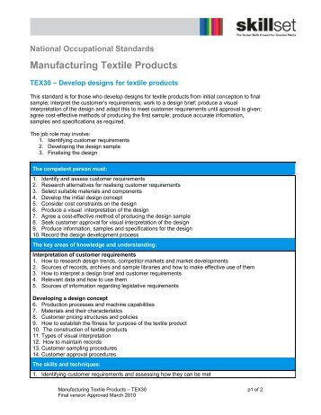 TEX30 Develop designs for textile products - Skillset