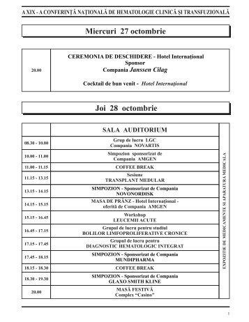 Miercuri 27 octombrie Joi 28 octombrie - PaginaMedicala.ro