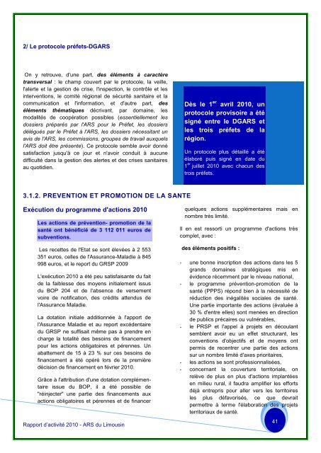 le rapport 2010 - ARS Limousin