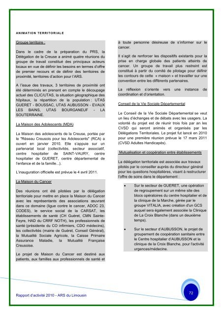 le rapport 2010 - ARS Limousin