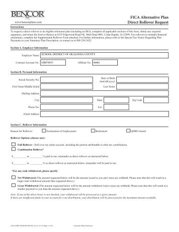 BENCOR Alternative Plan Direct Rollover Request Form - Okaloosa ...