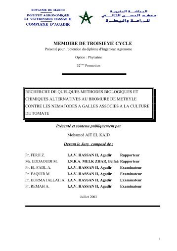 MEMOIRE DE TROISIEME CYCLE - Soil Technologies