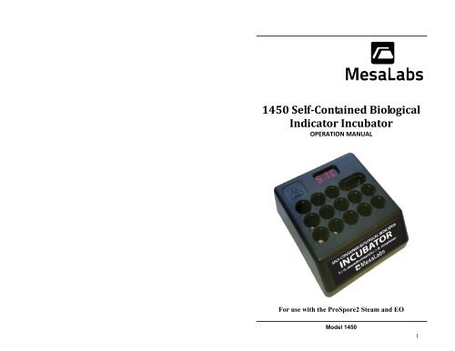 1450 Incubator Manual English - Mesa Labs