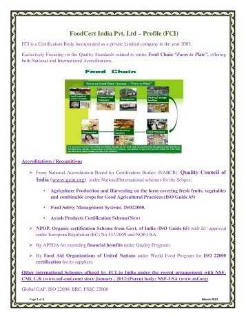 FoodCert India Pvt. Ltd â Profile (FCI)