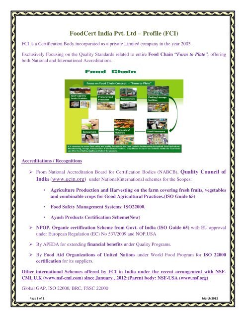 FoodCert India Pvt. Ltd â Profile &#40;FCI&#41;
