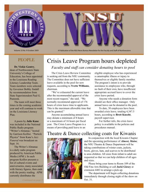 NSU News Oct.09 - Northwestern State University