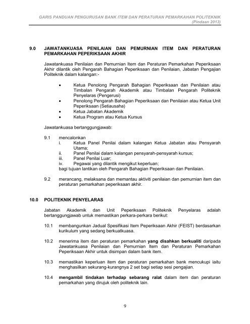 Garis Panduan Pengurusan Bank Item - Jabatan Pengajian Politeknik