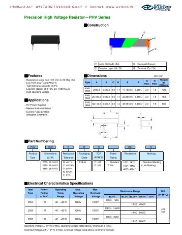 Precision High Voltage Resistor PHV Series - Weltron Elektronik ...