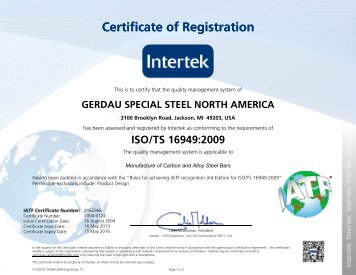 ISO/TS 16949 Certificate Jackson Mill - Gerdau Special Steel North ...