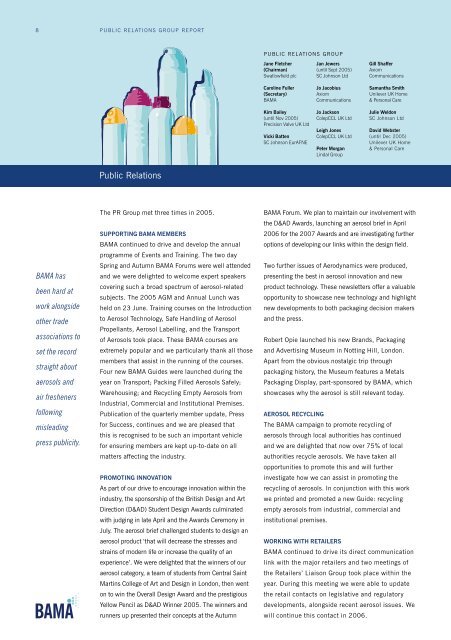 ANNUAL REPORT 2005 - British Aerosol Manufacturers' Association