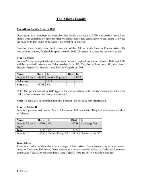 A Brief History of the Atkins, Stewart, and Smith Families - New Page 1