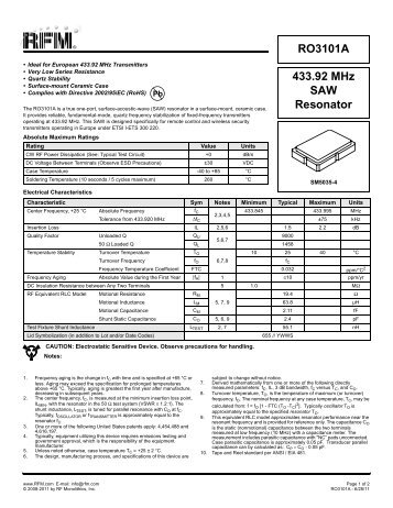 433.92 MHz SAW Resonator RO3101A - RF Monolithics, Inc.