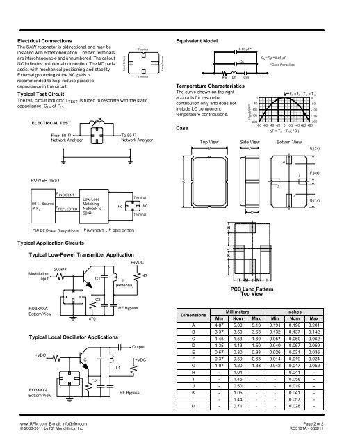 433.92 MHz SAW Resonator RO3101A - RF Monolithics, Inc.