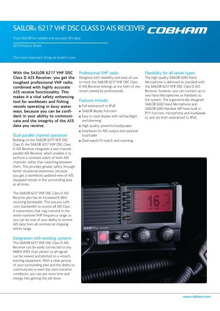 SAILOR 6217 VHF DSC Class D AIS Receiver Product Sheet (pdf ...