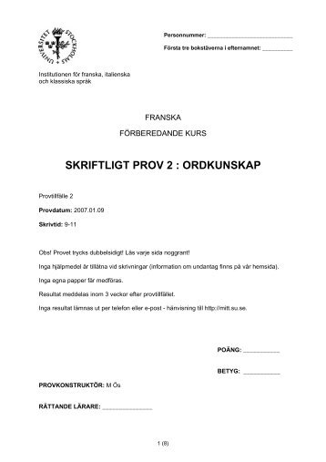 skriftligt prov 2 - Institutionen fÃ¶r franska, italienska och klassiska ...