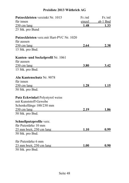 Preisliste (PDF) - Wüthrich AG