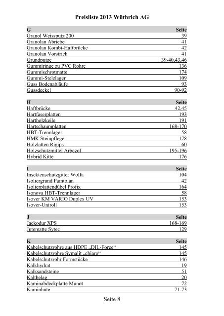 Preisliste (PDF) - Wüthrich AG