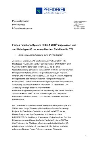 Festes Fahrbahn System RHEDA 2000 ... - RAIL.ONE GmbH